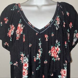 Torrid Floral Layered V Neck Top Crisscross Back